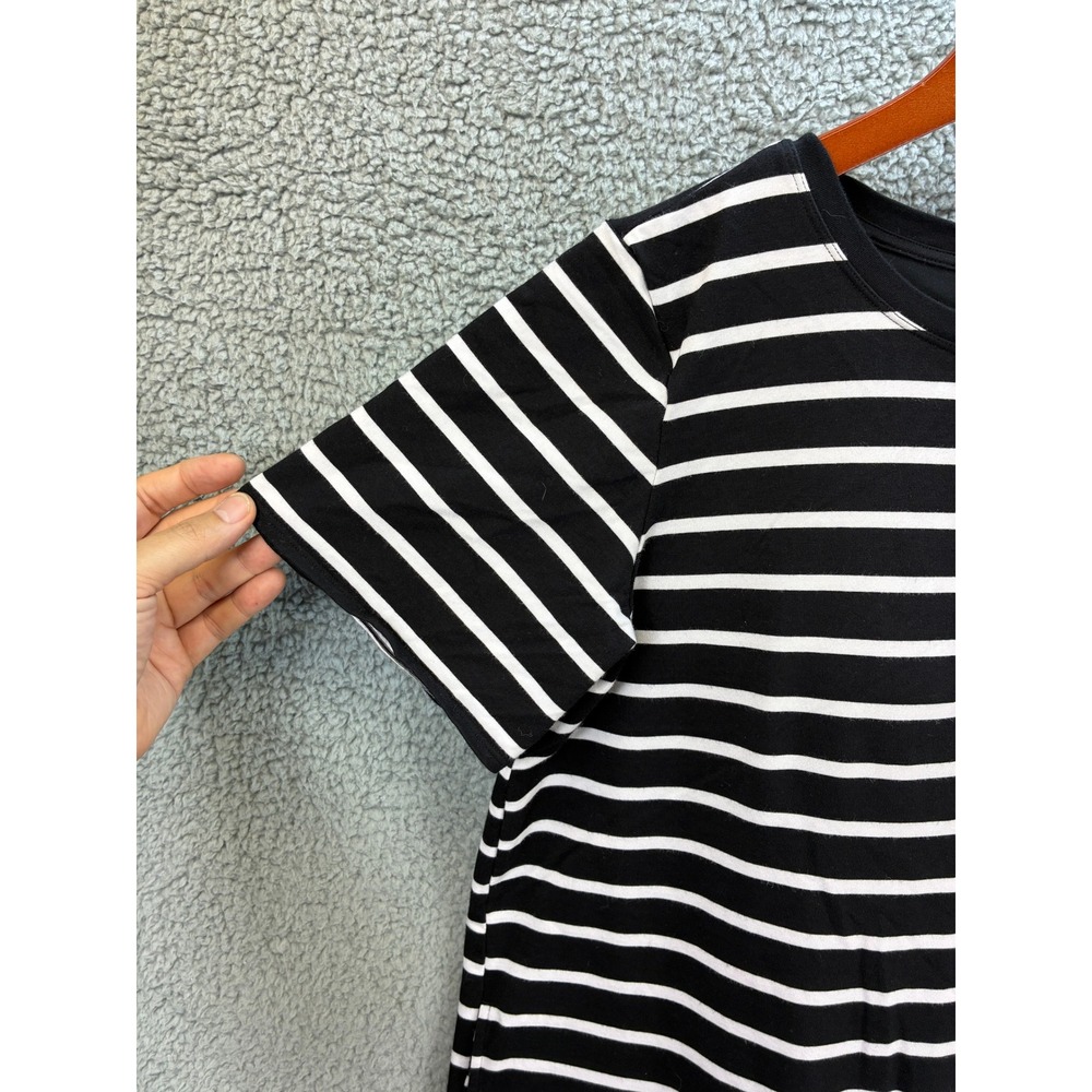 Uniqlo AIRism T-Shirt Dress Striped Womens XL Black White Midi Short Sleeve - Picture 6 of 12